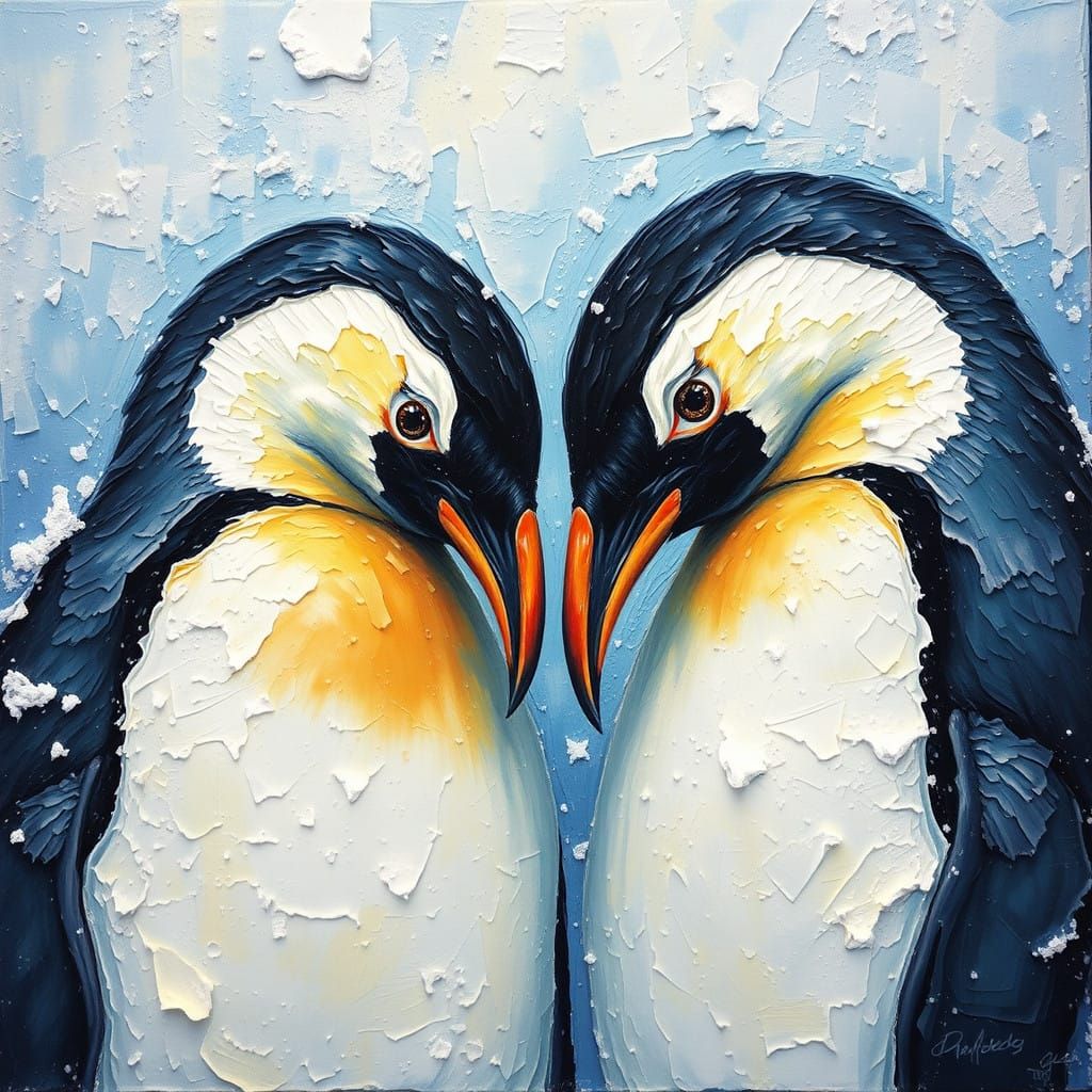 Penguins in Ethereal Antarctica Landscape