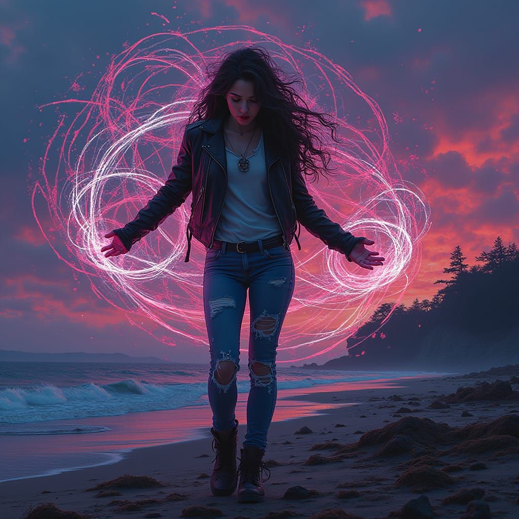 Mystical Anime Woman Unleashes Zentangle Power on a Desolate...