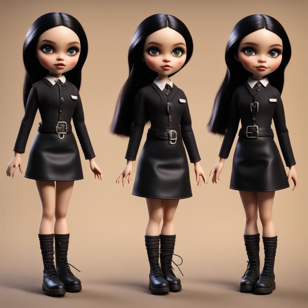 Hyperrealistic Bratz Dolls as Wednesday Addams