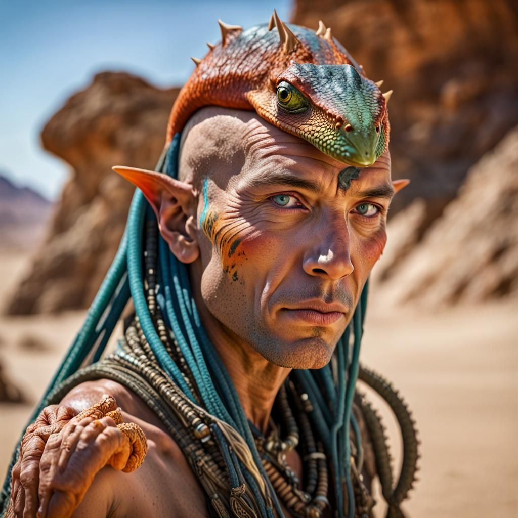 Tribal Alien Nomad at Desert Oasis Portrait