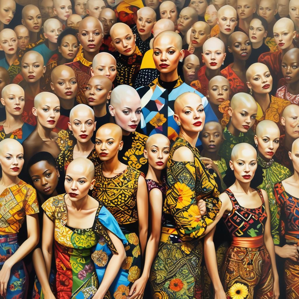 Bald Women Celebrate Freedom: Vibrant Oil Painting