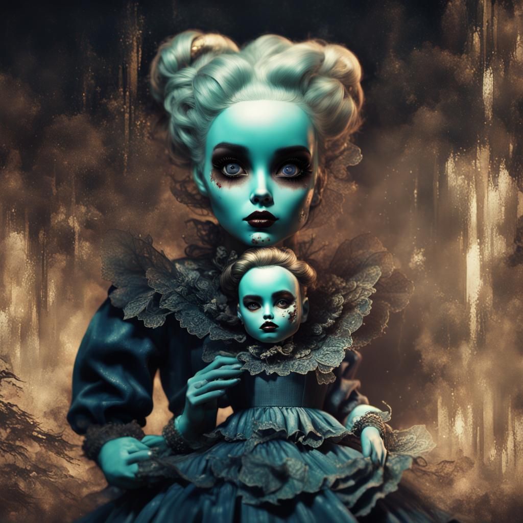 Decaying Noir Doll Face Mask Toy in 8k