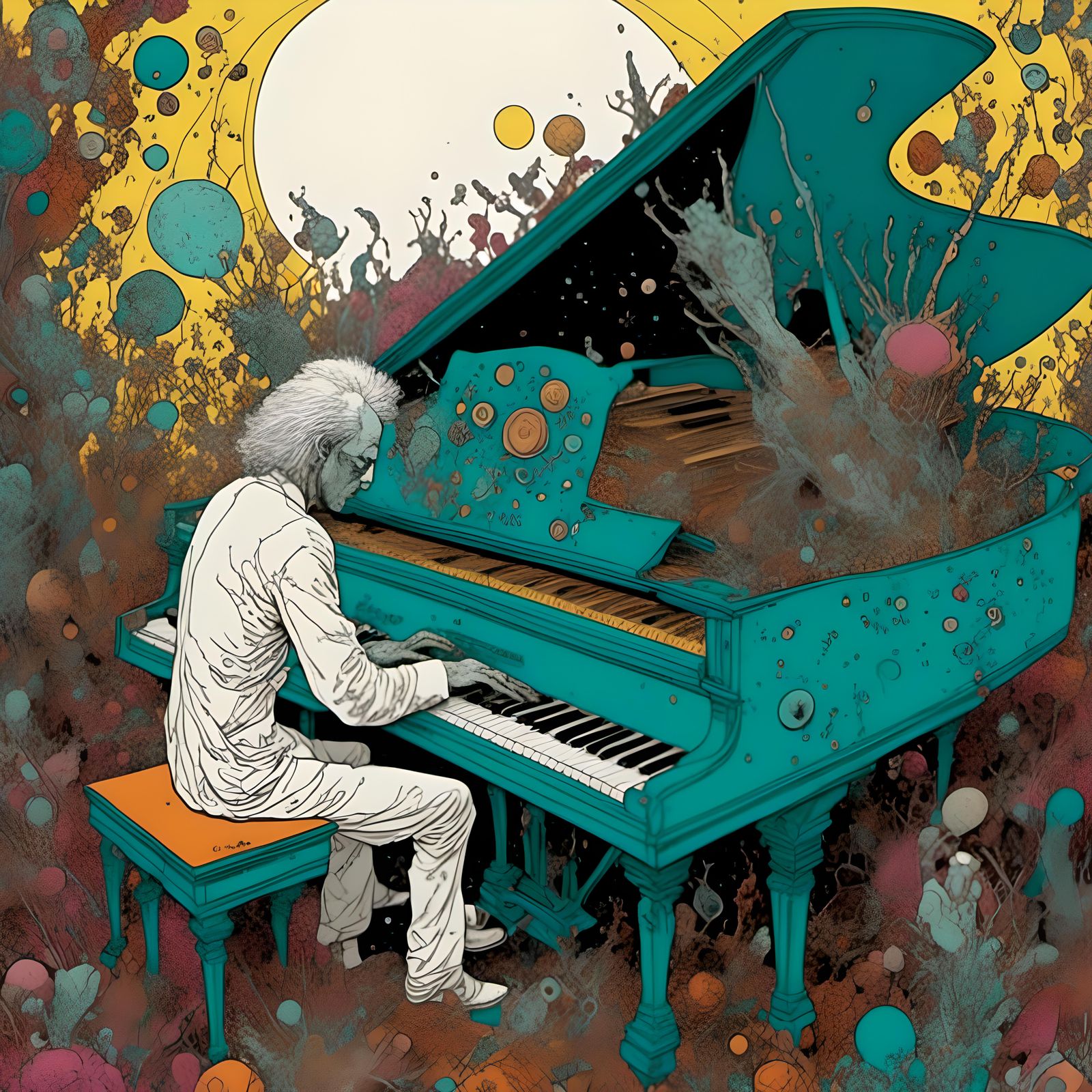 Paramecium Plays Piano in Surreal AI Art