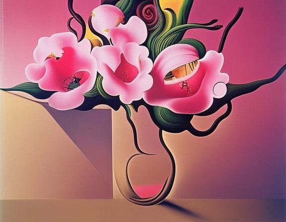 Surreal Pink Flowers in Dali Style