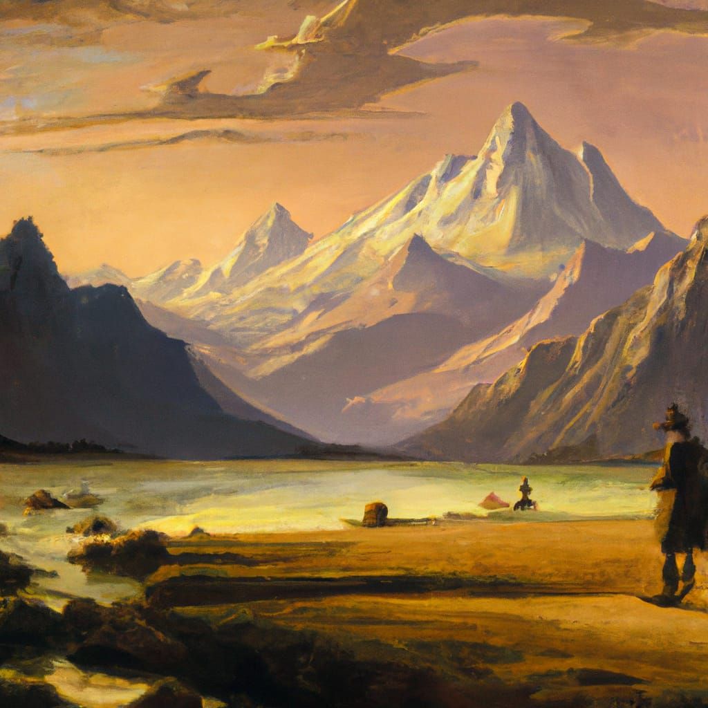 Surreal Mountainscape in Art Nouveau Style