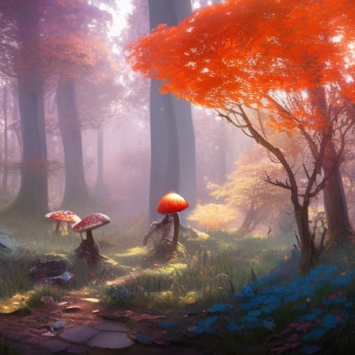 Luminous Mushroom Forest in Hyperdetailed Concept Art