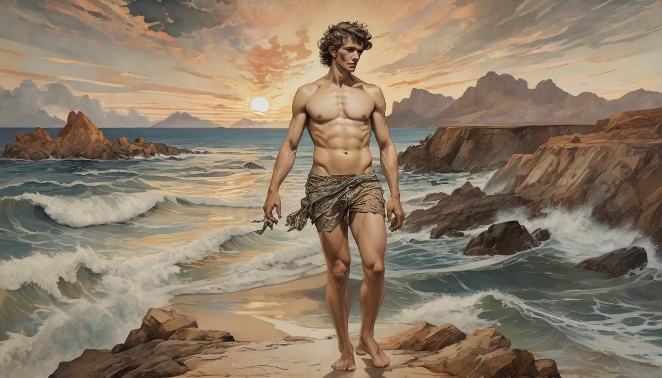 Namatjira Seascape with Man in Bauhaus Style