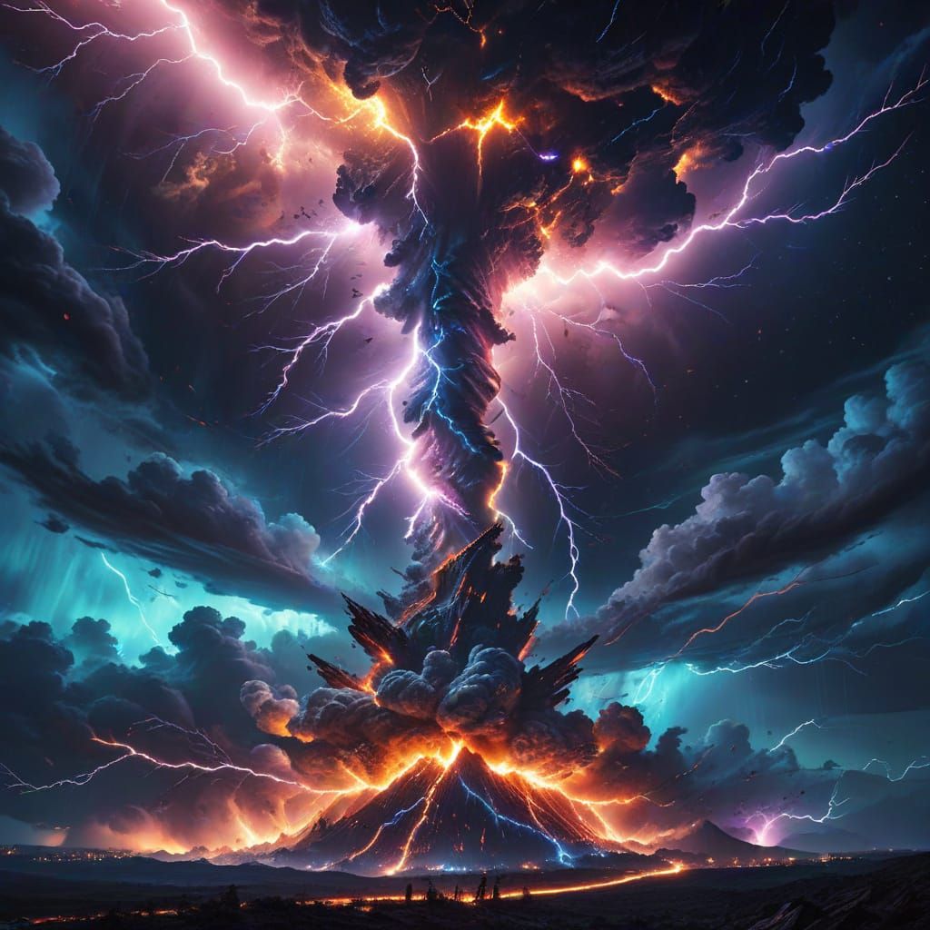 Neon Lightning Bolt with Valkyries Descending