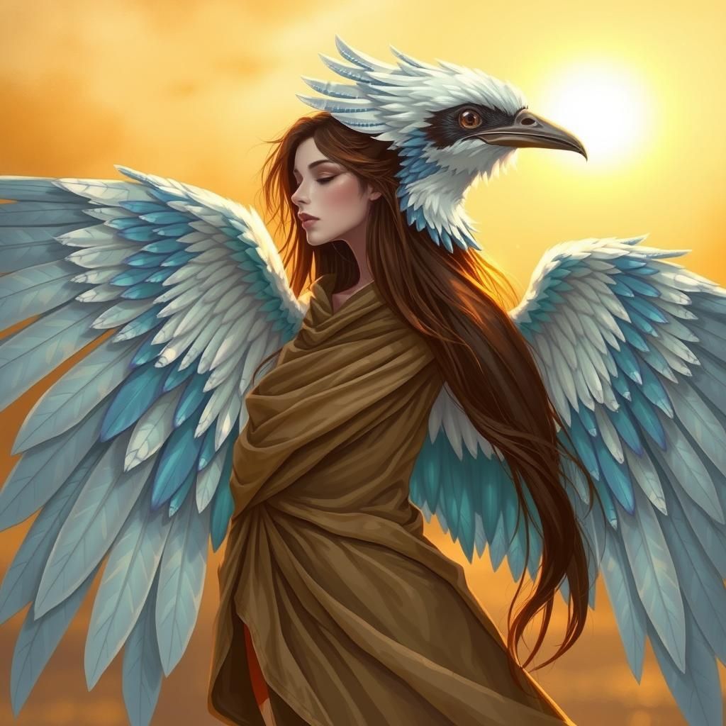 Enchanting Bird-Woman Hybrid in Ethereal Style