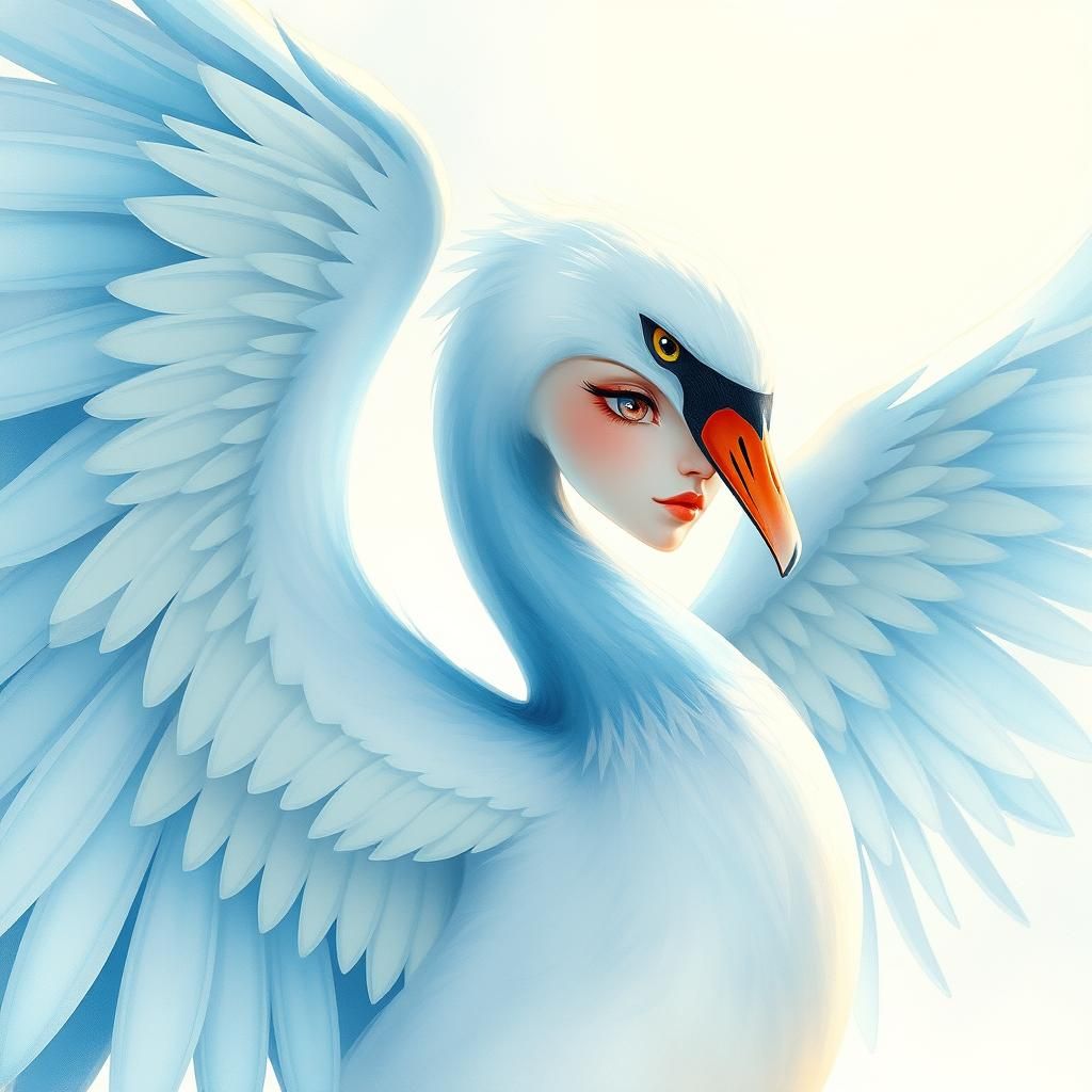 Swan-Woman Hybrid with Ethereal Wings