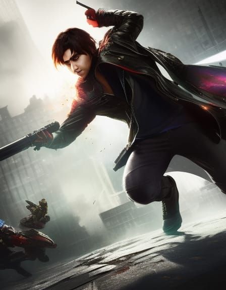 Alex Mercer Action Painting in Hyperrealism Style