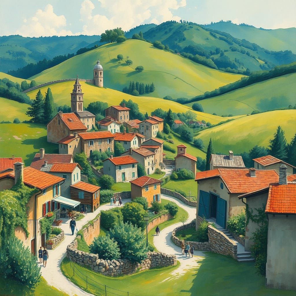 Quaint Villages in Impressionist Gouache Style
