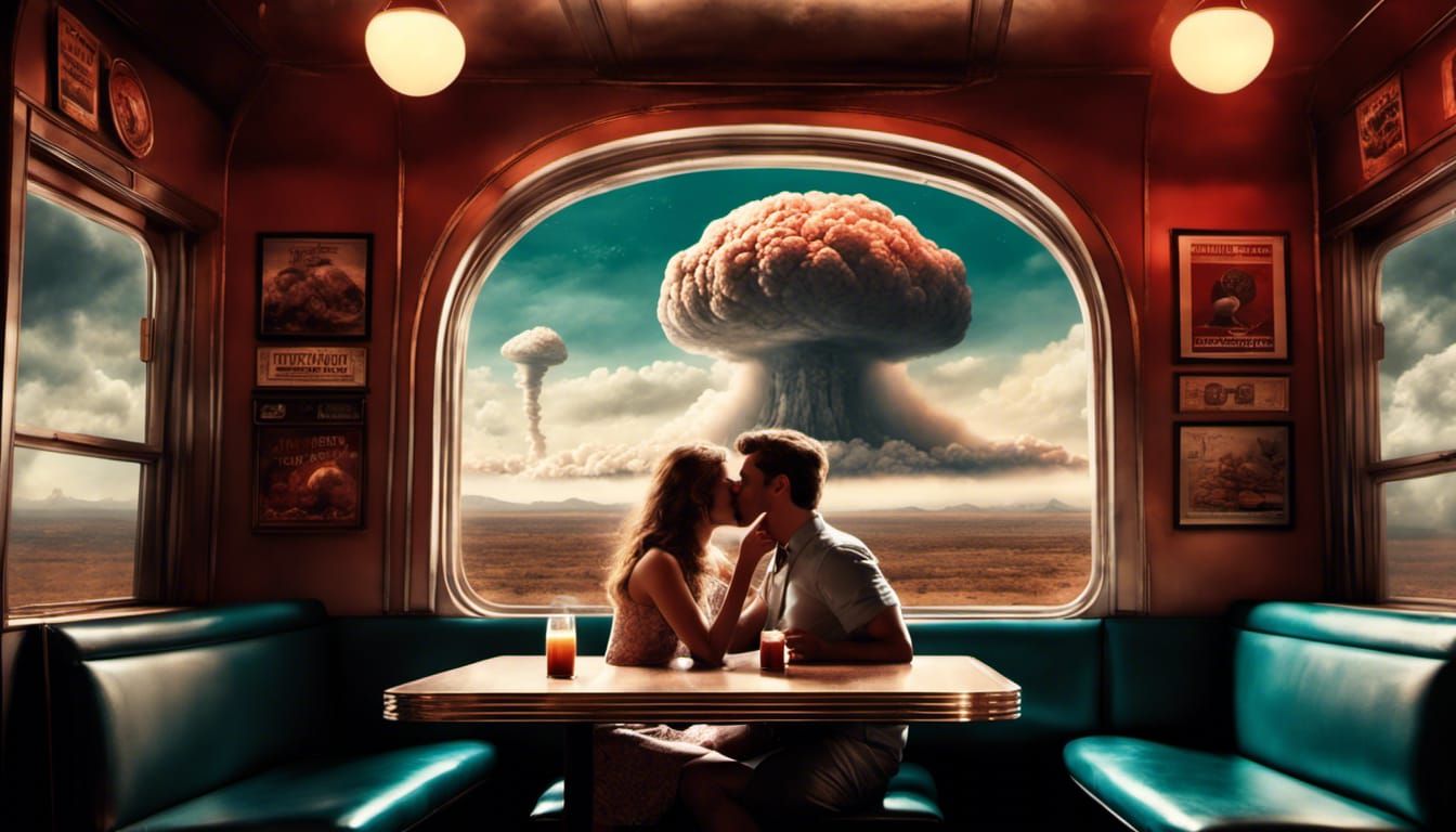 Apocalyptic Diner Kiss: Fantasy Horror Scene
