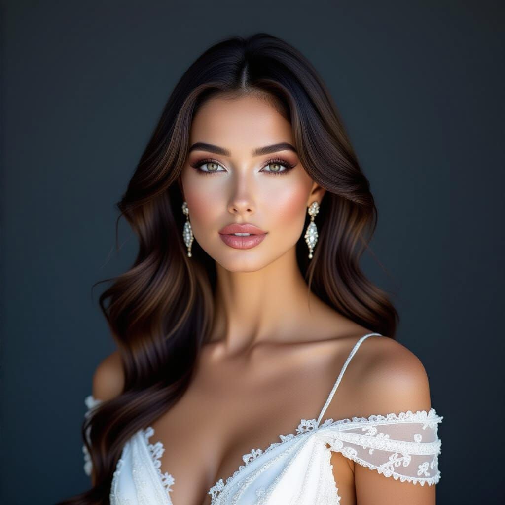 Woman in Glowing Dress at Night, Hyperrealistic Digital Art