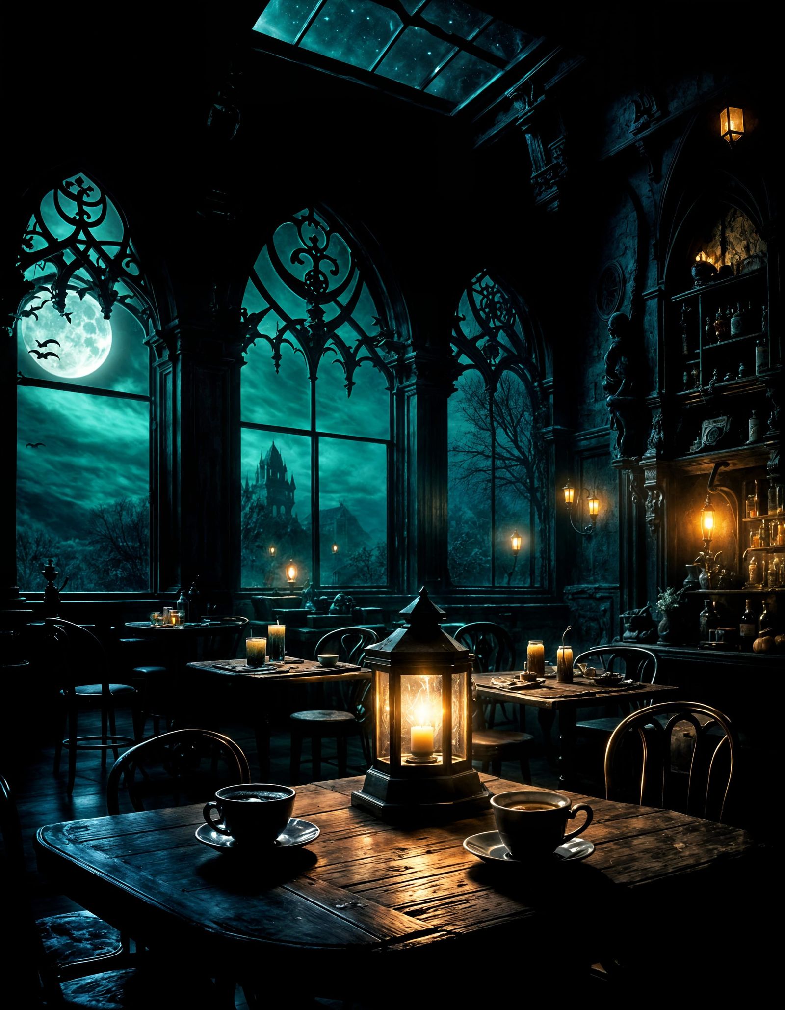 Spooky Moonlit Café with Ghostly Baristas
