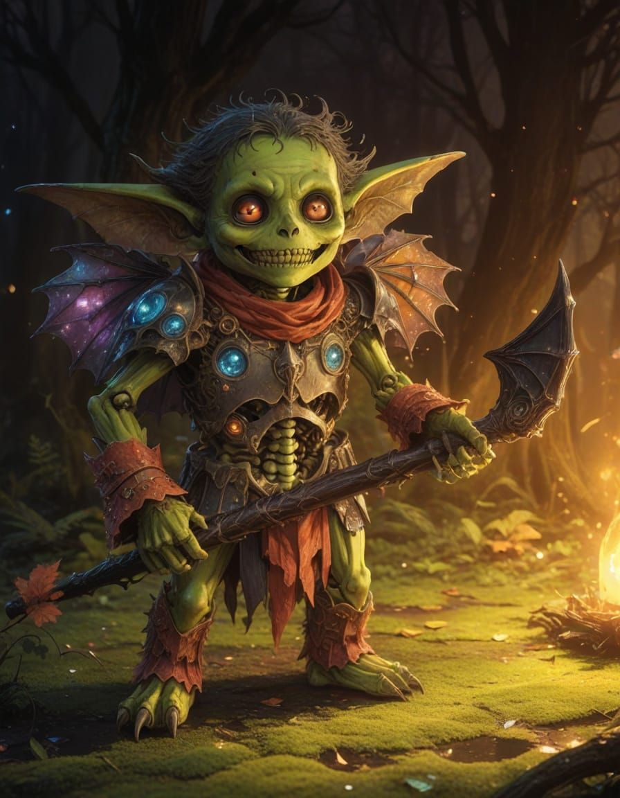 Whimsical Dark Fantasy Creature in a Spooky Forest