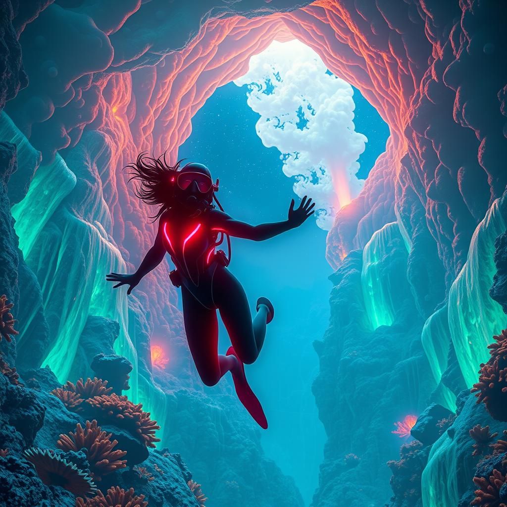 Deep Space Diver in Alien Coral Reefscape