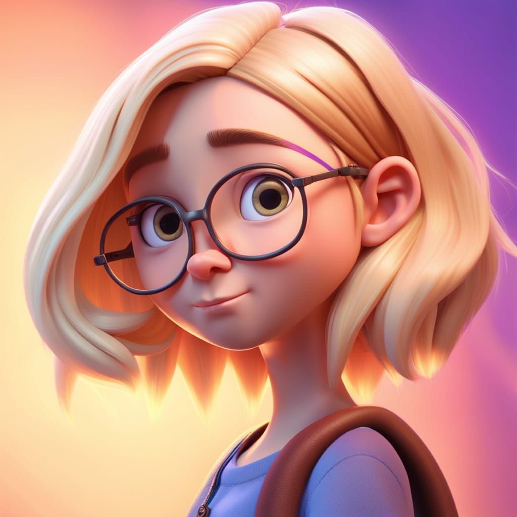Blonde Girl with Glasses in Pixar Style