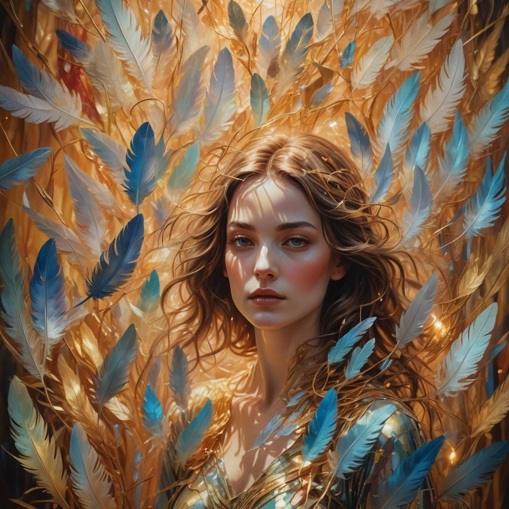 Surrealist Woman Surrounded by Multiple Selves