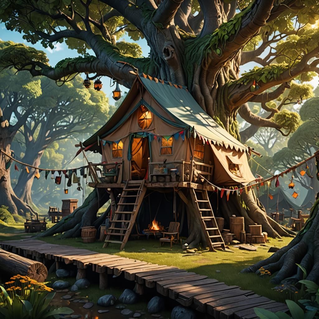 Fantastical Treehouse Tent in Detailed Matte Painting