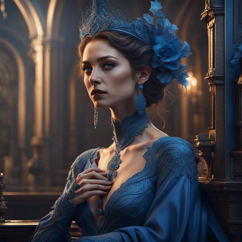 Elegant Women in Blue: Fantasy Concept Art