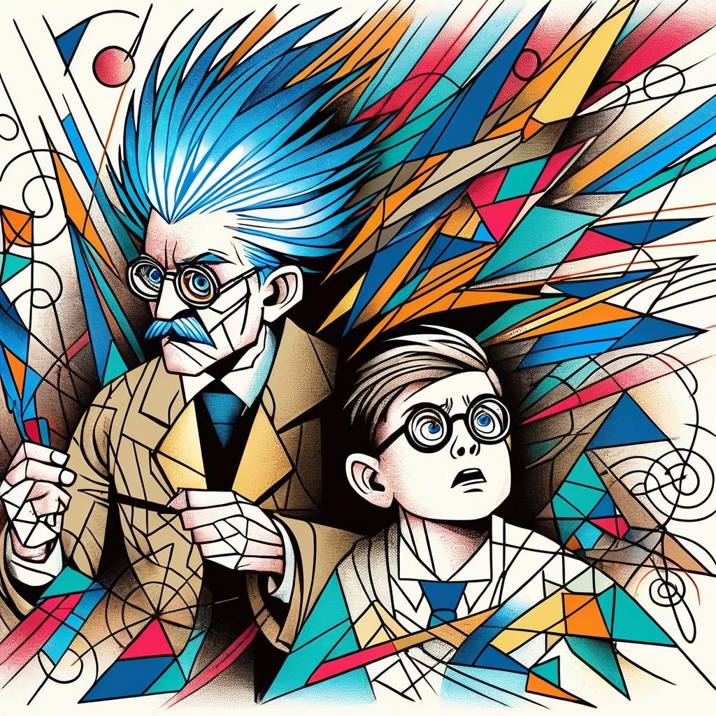 Rick and Morty standing 输 reclined amidst mesmerizing geomet...