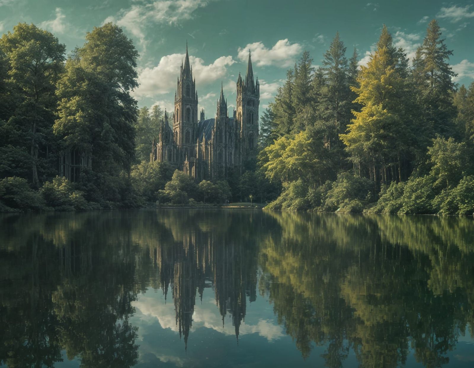 Neo-Gothic Magic School on a Lake