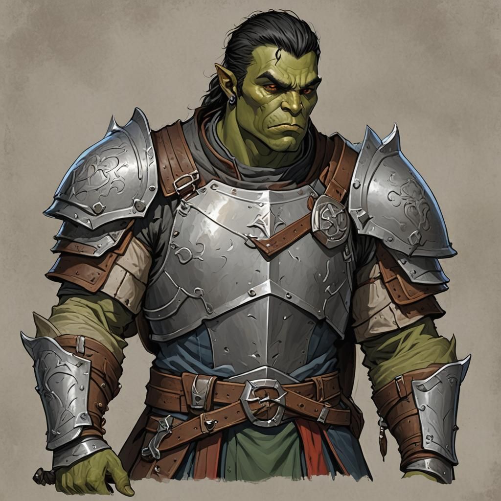 Teenage Half-Orc Paladin in D&D Style
