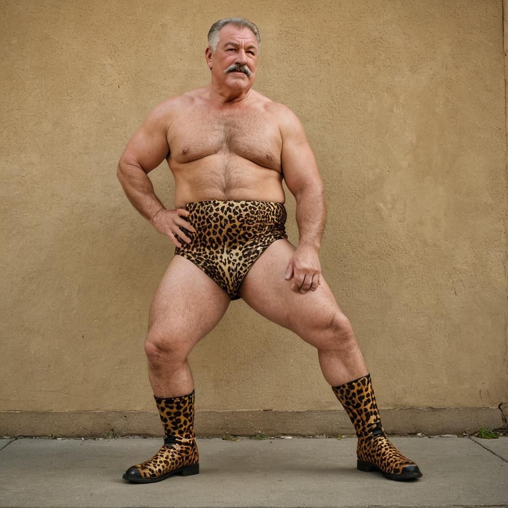 Defiant Wrestler in Jaguar Print: Hyper-Realistic 8k Photo
