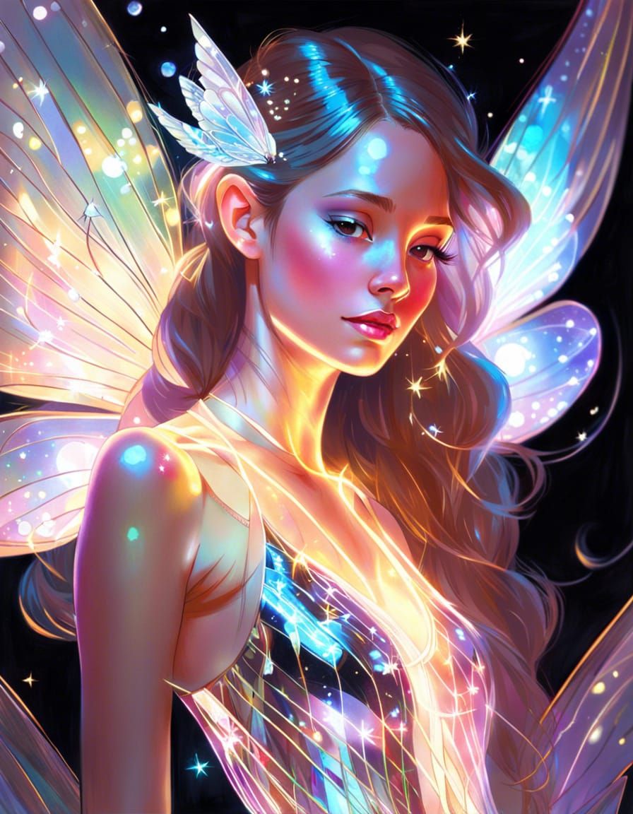 Holographic Fairy Portrait in Digital Art Style