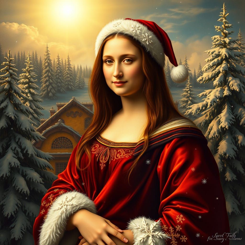 Velvet Santa Mona Lisa in Renaissance Whimsy