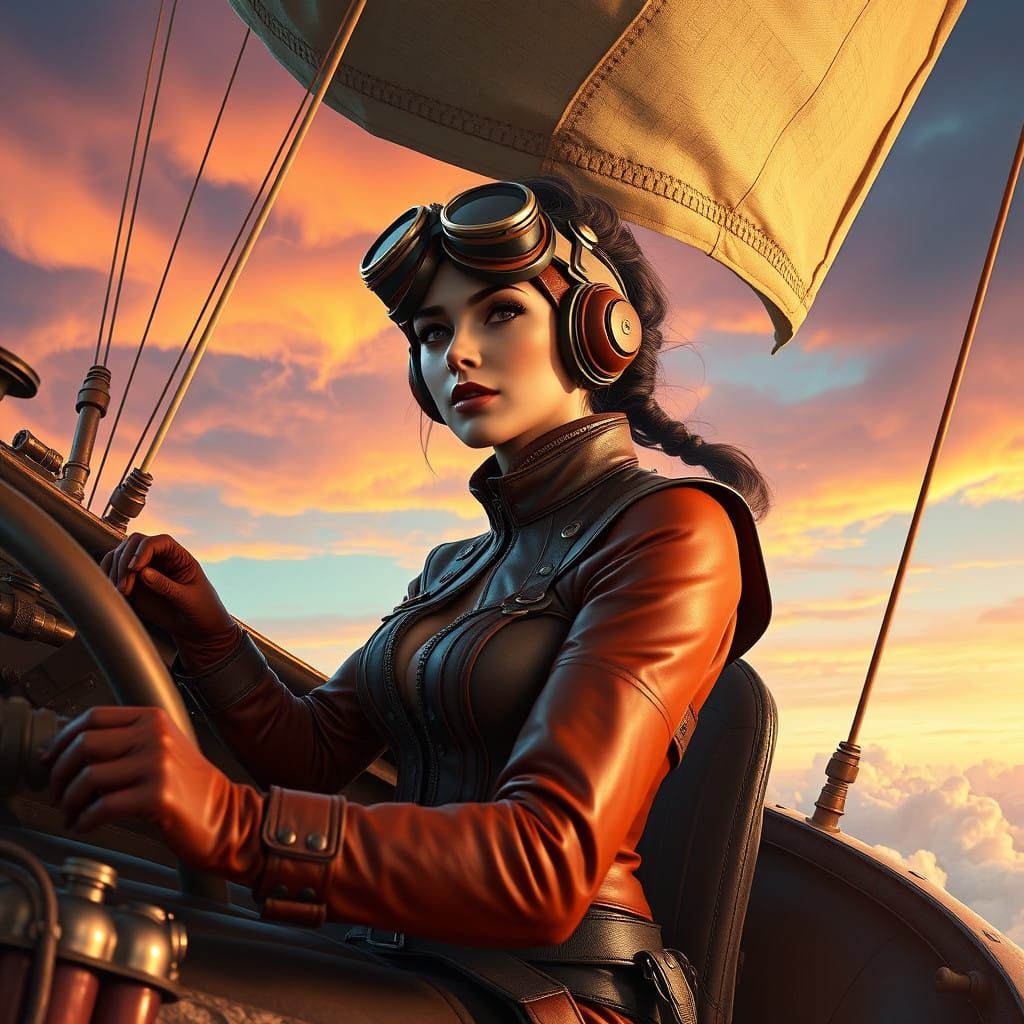 Retrofuturistic Dirigible Pilotess Takes to the Skies