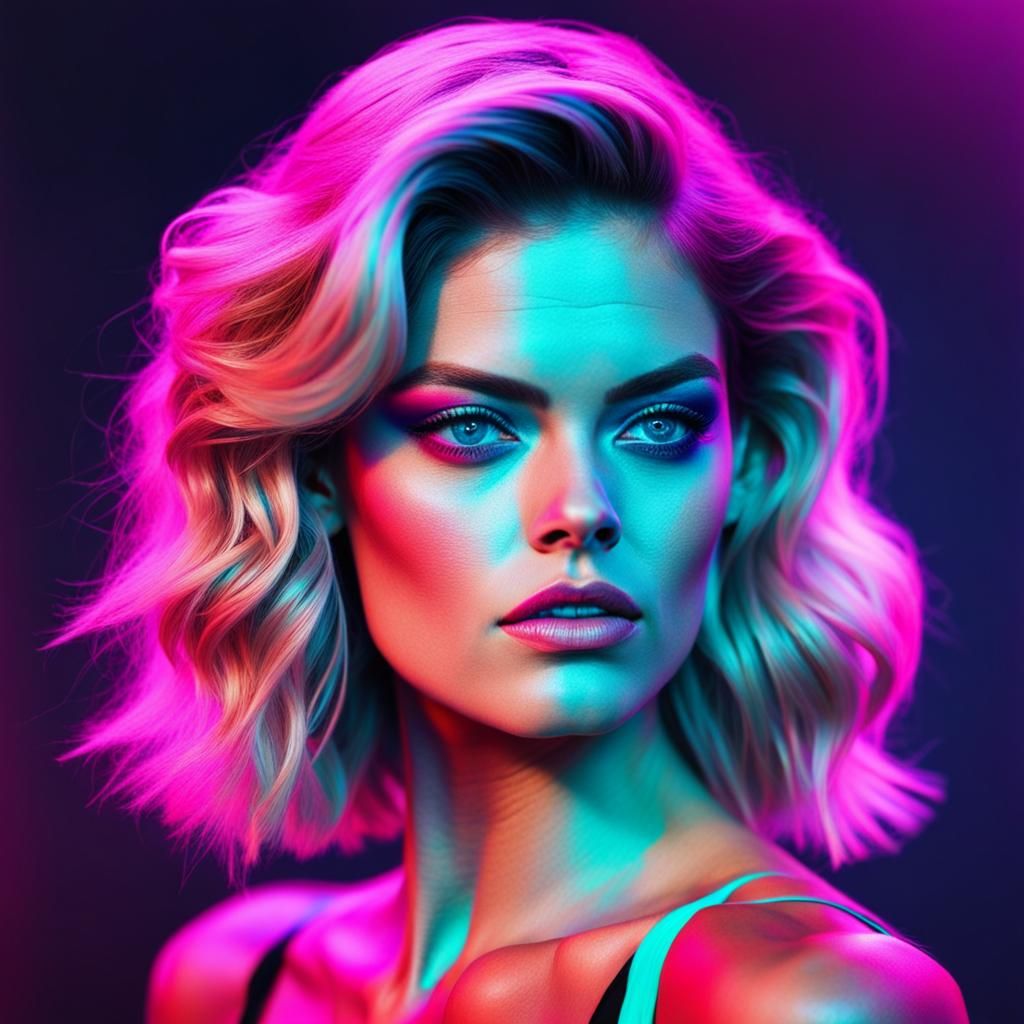Samara Weaving in Synthwave Neon Style