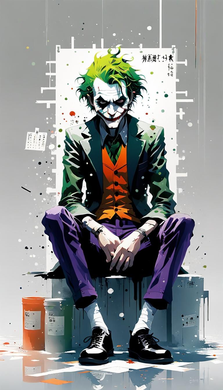 Beautiful mugshot of an(emo punk anime the Joker )ultra detailed anime style