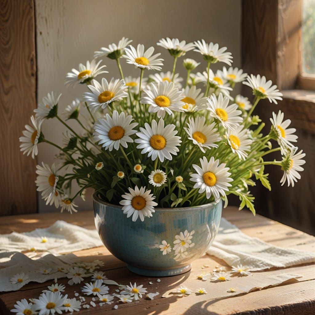 Impressionist Still Life of White Daisies
