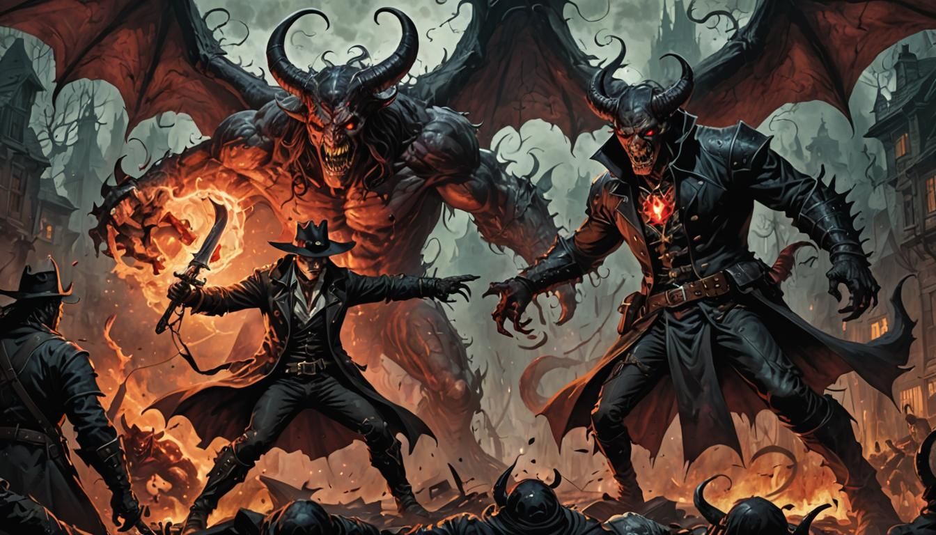 Van Helsing's Battle Against a Giant Demon