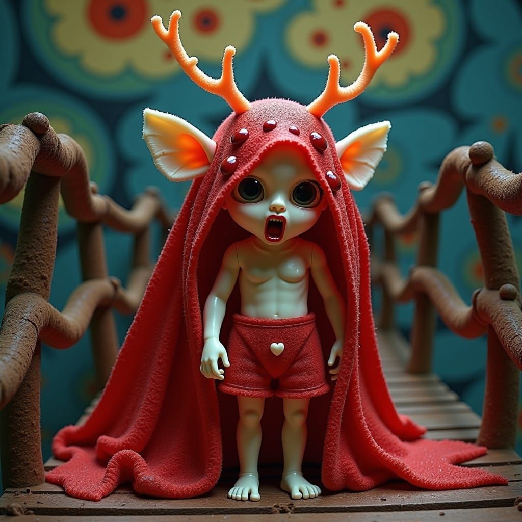 Emotive Anthropomorphic Figure on Twisted Bridge, Tim Burton...