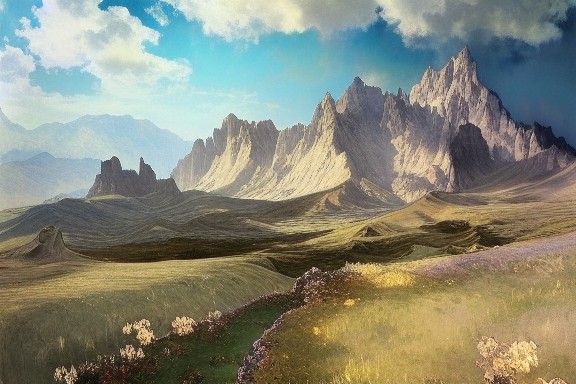 Mountain Landscape in Art Nouveau Oil Painting Style