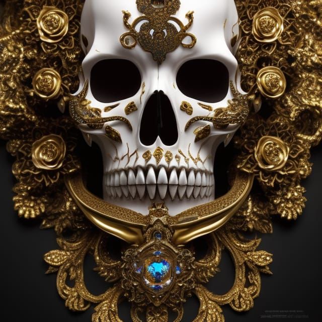 Majestic Skull with Jewel Crown in Hyperrealistic Detail