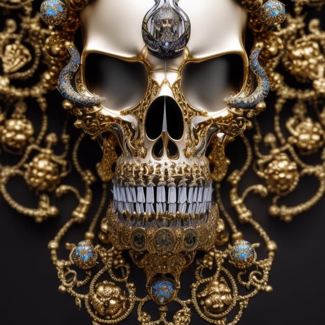 Majestic Skull in Ornate Crown: Hyperrealistic Portrait