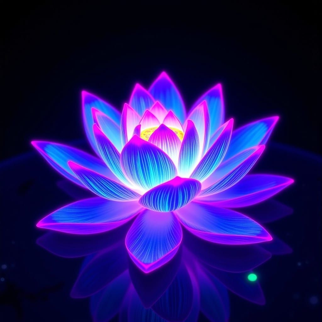 Glowing Neon Lotus Flower in Electric Blue and Purple
