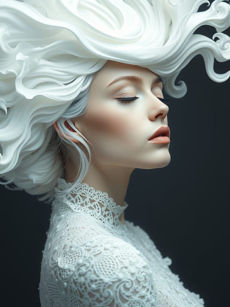 Ethereal Woman Portrait in Surreal Watercolor Style