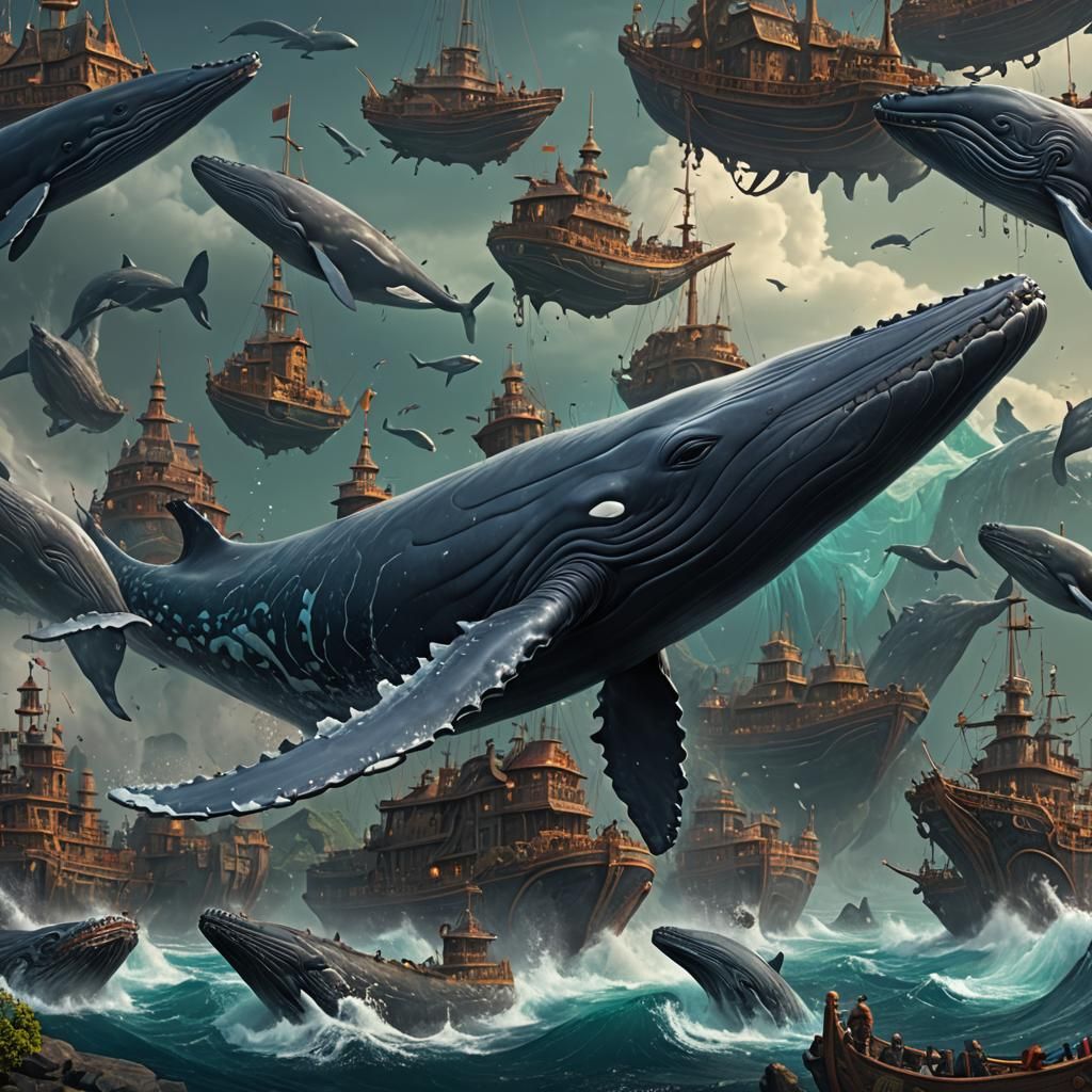 Fantastical Whale Soaring in Detailed Matte Painting