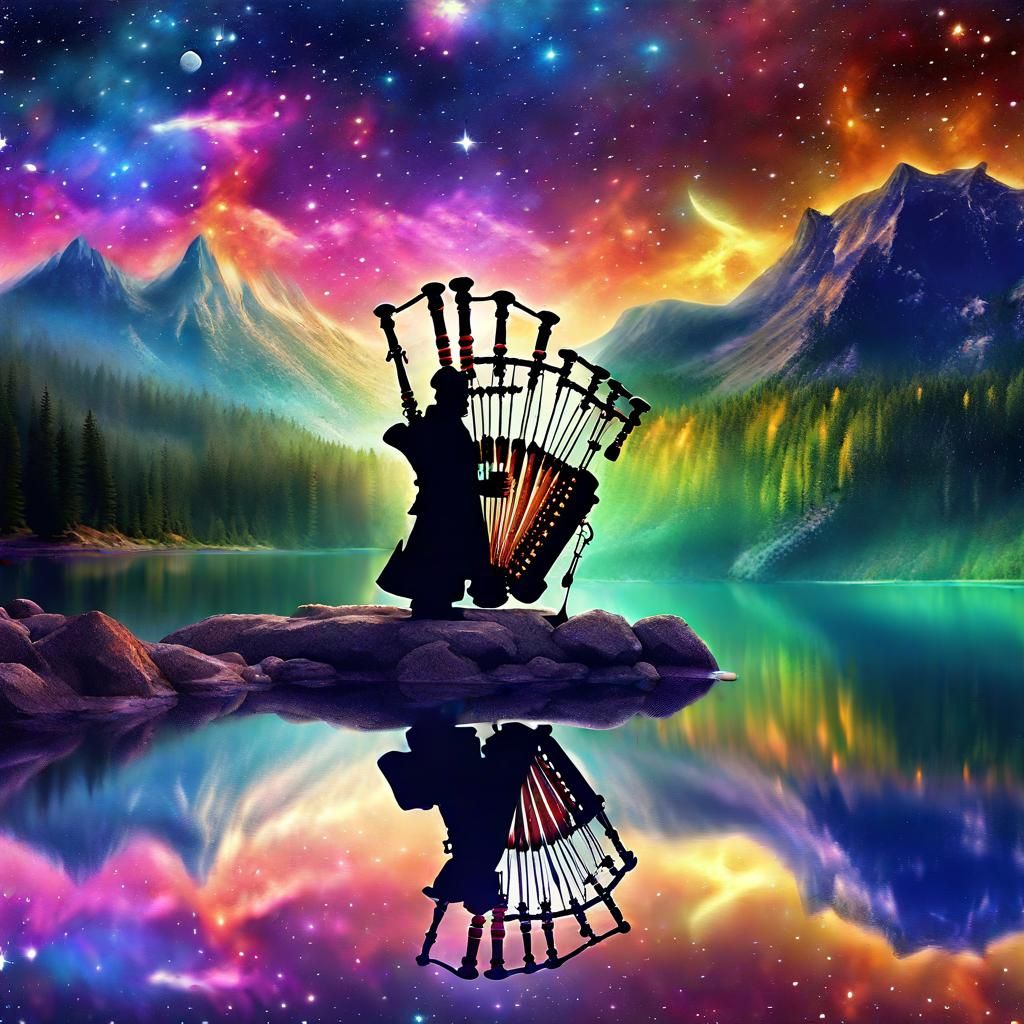 Nebula and Bagpipes Reflecting Glittering Starry Night