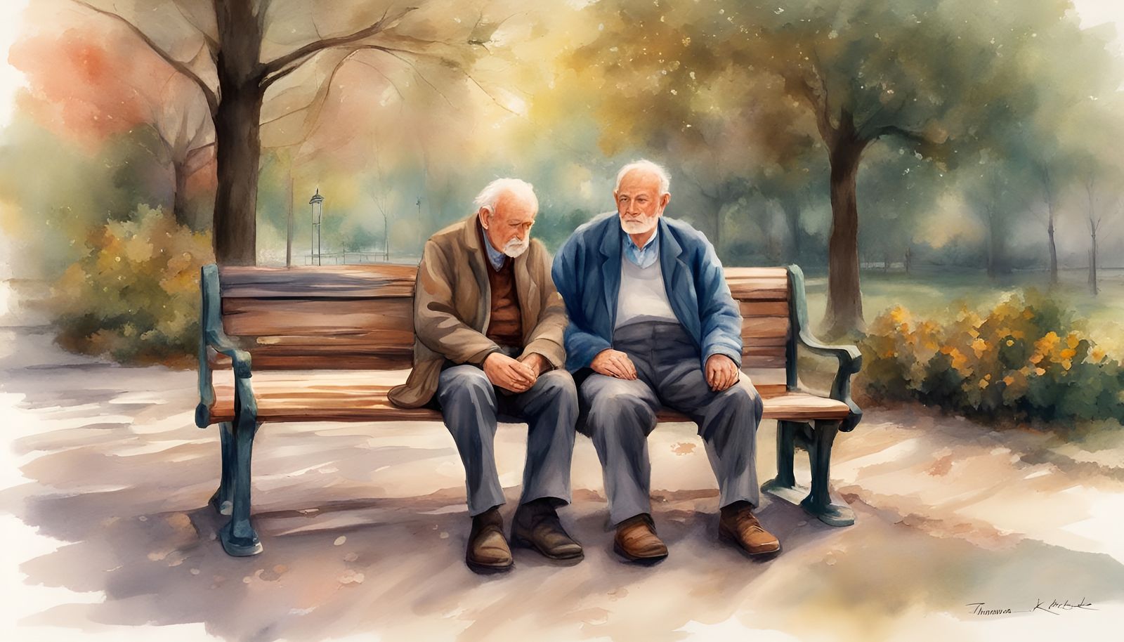 Park Scene in Folk Art Watercolor Style