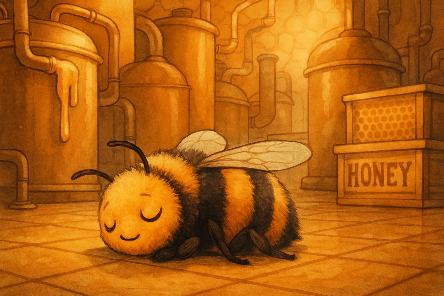 Bumblebee Napping in a Honey Factory