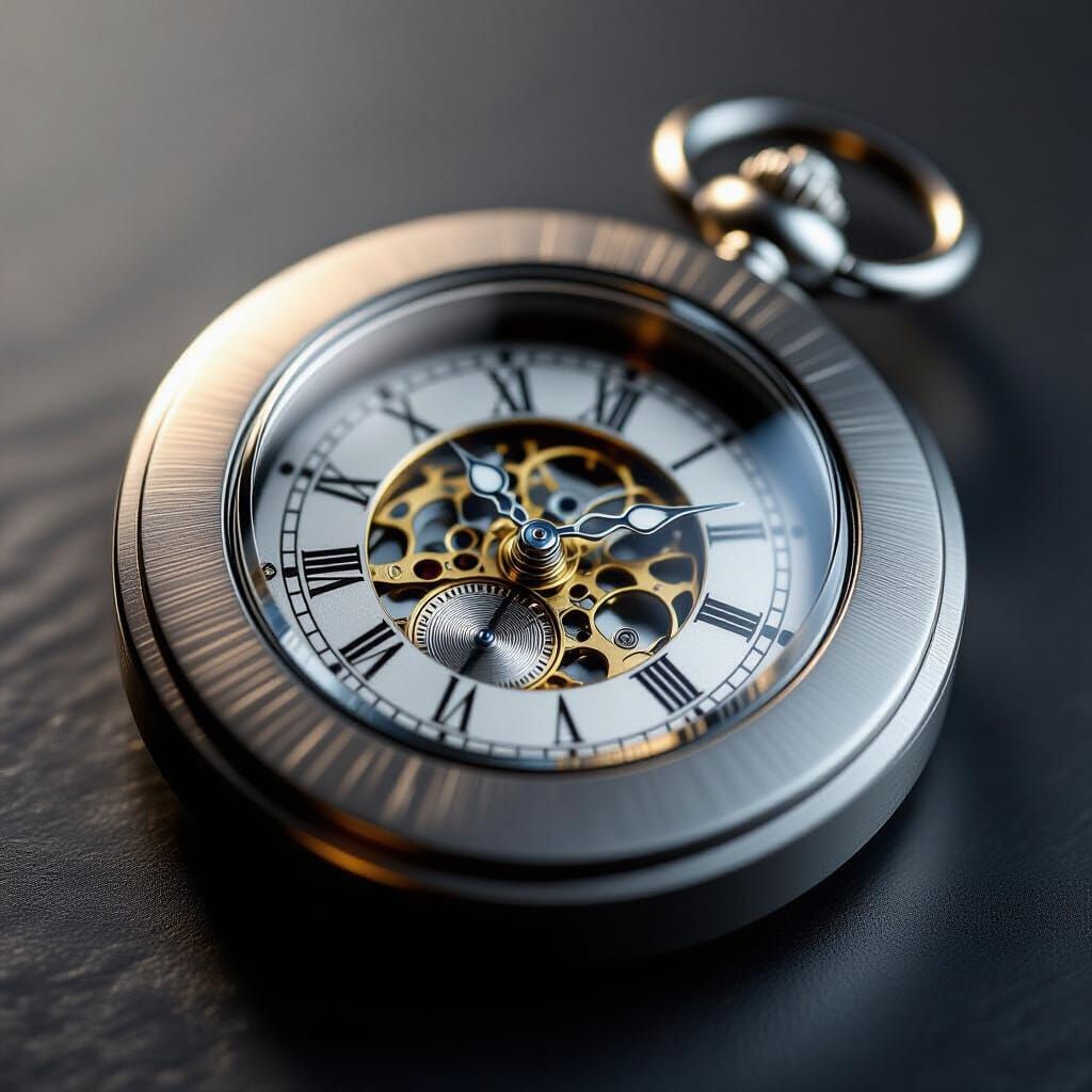 Brushed Titanium Button with Antique Watch: 3D Render