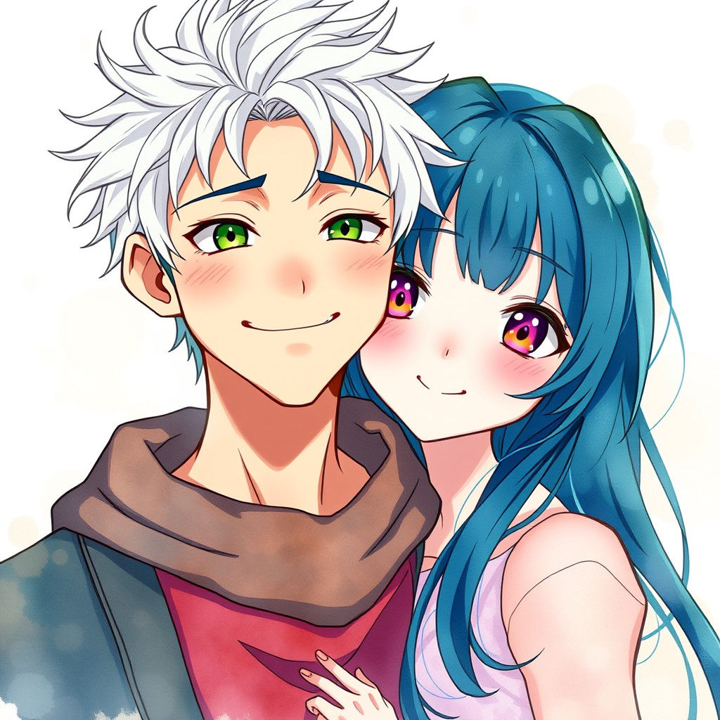 Anime Couple Portrait in Watercolor Style