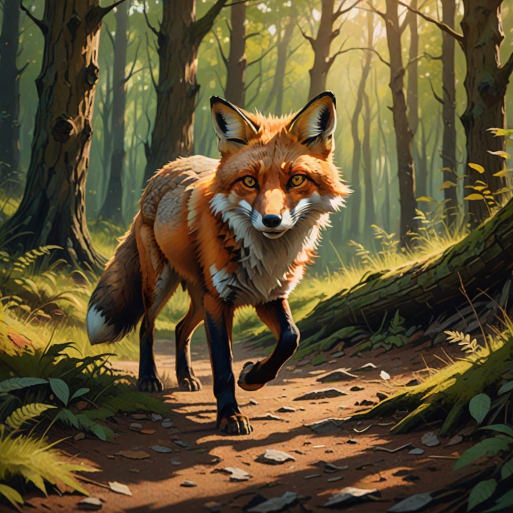 Vibrant Forest Fox in Eerie Shadows