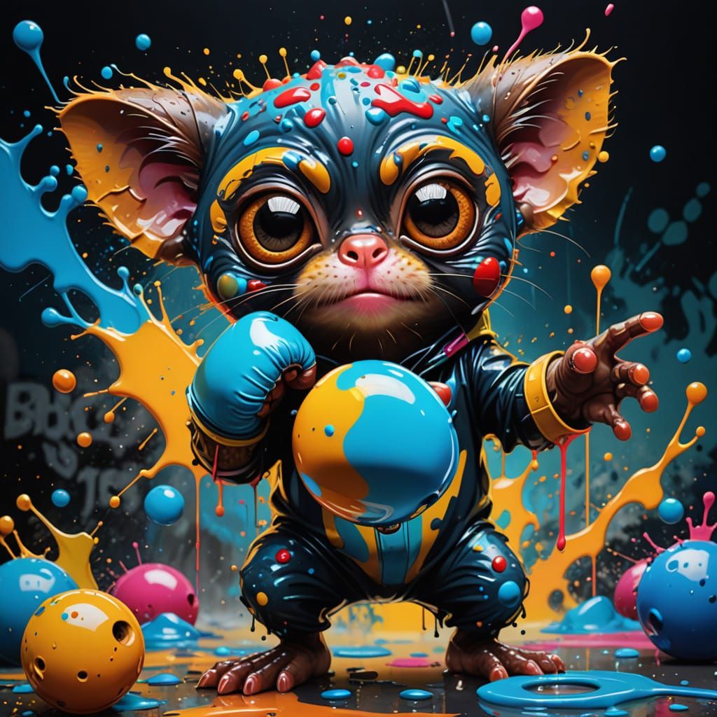 Graffiti Street Art Tarsier in Boxing Gloves